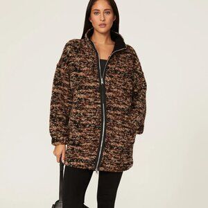 Varley Romar Cardigan Wool Blend Sweater Brown Black XL